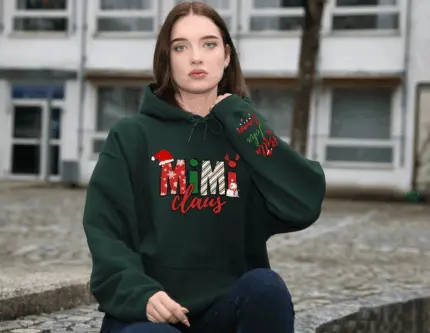 Custom Nana Claus Hoodie, Mimi Claus Hoodie, Xmas Mimi Sweater, Custom GrandkidsHoodie, Christmas Hoodie for Woman, Holiday Sweater