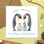 Personalised Penguin Family Christmas Card | Daughter, Son, Granddaughter, Grandson, Niece, Nephew, Two Children, Three Kids